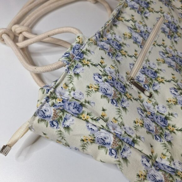 Canvas Bag Rope Handle Large 18 Inch Wide Floral Beach Farm Country Style - Picture 8 of 10